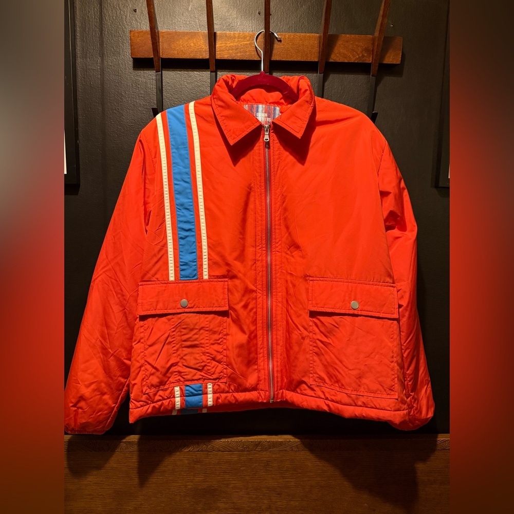 Urban Outfitters Vibrant Red Nylon Jacket with Blue Accents